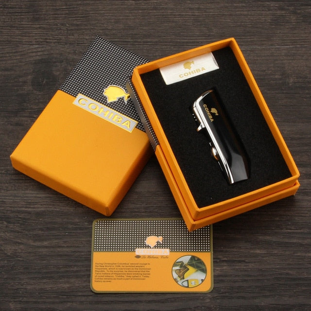 COHIBA Lighter 3 Jet Flame w/ Cigar Cutter & Gift Box