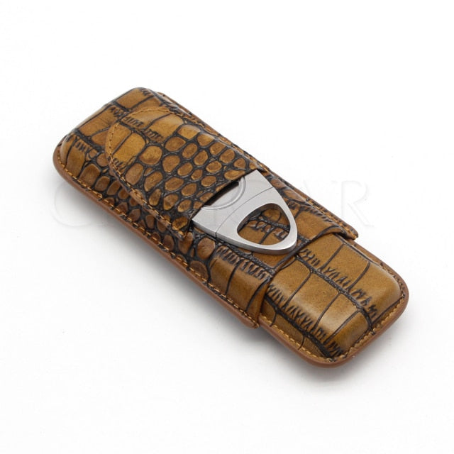 GALINER Real Leather Cigar Case w/ Cigar Cutter